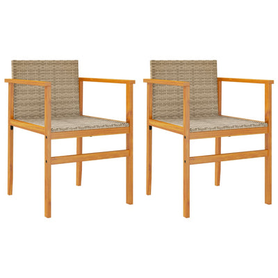 Puutarhatuolit tyynyillä 2 kpl beige polyrottinki ja täysi puu