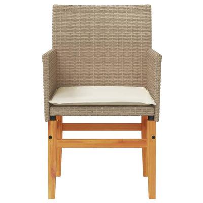 Puutarhatuolit tyynyillä 2 kpl beige polyrottinki ja täysi puu