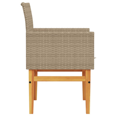 Puutarhatuolit tyynyillä 2 kpl beige polyrottinki ja täysi puu