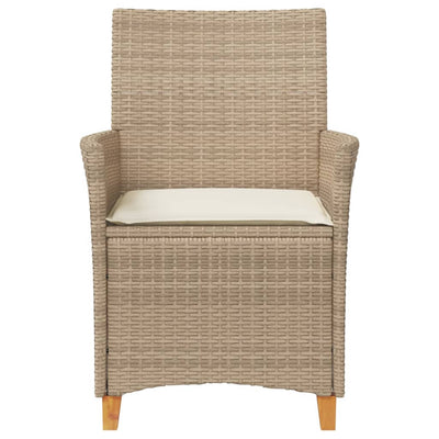Puutarhatuolit tyynyillä 2 kpl beige polyrottinki ja täysi puu