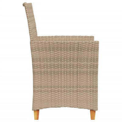Puutarhatuolit tyynyillä 2 kpl beige polyrottinki ja täysi puu