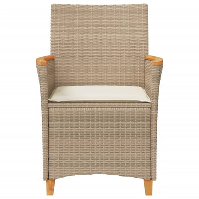 Puutarhatuolit tyynyillä 2 kpl beige polyrottinki ja täysi puu