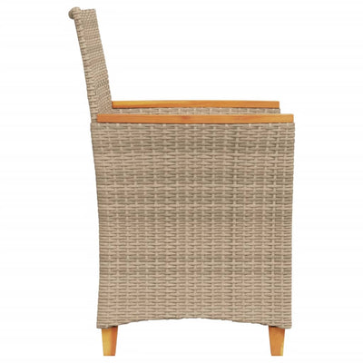 Puutarhatuolit tyynyillä 2 kpl beige polyrottinki ja täysi puu