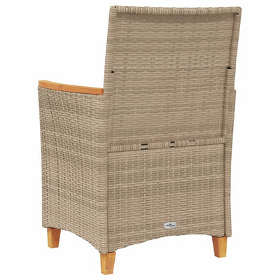 Puutarhatuolit tyynyillä 2 kpl beige polyrottinki ja täysi puu