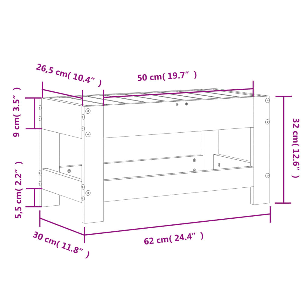 Valkoinen ulkorahi Lopez 62x30x32cm (mänty)