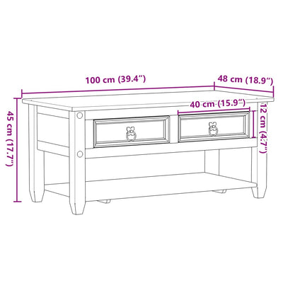 Sohvapöytä laatikoilla Corona 100x48x45 cm täysi mänty