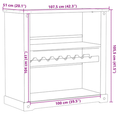 Viinikaappi Corona 107,5x51x105,5 cm täysi mänty