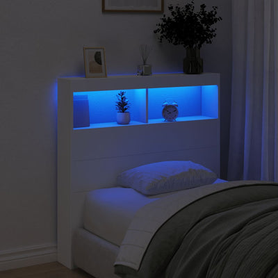 Sängynpäätykaappi LED-valoilla valkoinen 100x17x102 cm