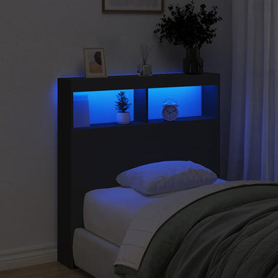 Sängynpäätykaappi LED-valoilla musta 100x17x102 cm