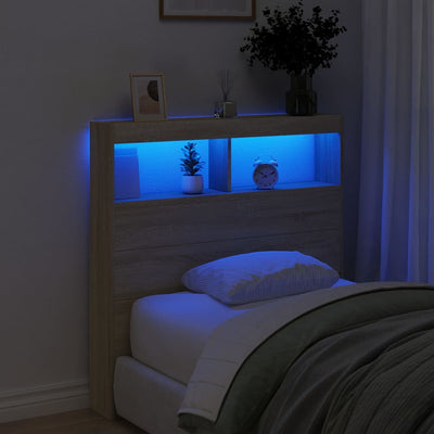 Sängynpäätykaappi LED-valoilla Sonoma-tammi 100x17x102 cm