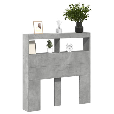 Sängynpäätykaappi LED-valoilla betoninharmaa 100x17x102 cm