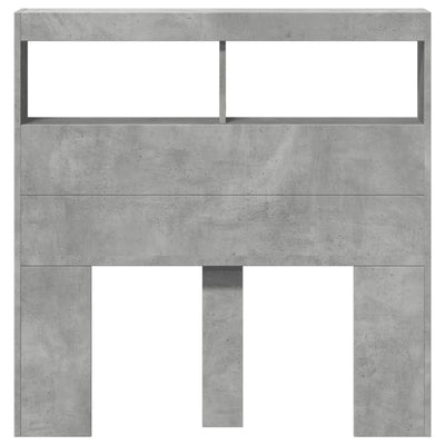 Sängynpäätykaappi LED-valoilla betoninharmaa 100x17x102 cm
