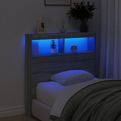 Sängynpäätykaappi LED-valoilla harmaa Sonoma 100x17x102 cm
