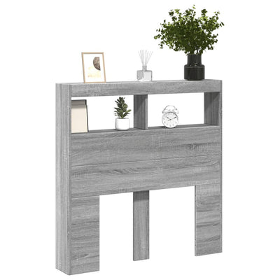 Sängynpäätykaappi LED-valoilla harmaa Sonoma 100x17x102 cm