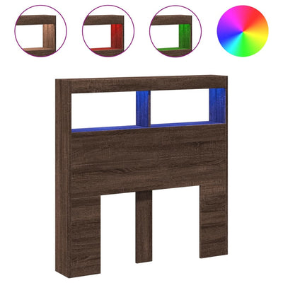 Ruskea tammi sängynpäätykaappi Nculai 100x17x102cm (led-valoilla)