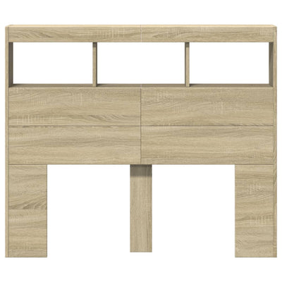 Sängynpäätykaappi LED-valoilla Sonoma-tammi 120x17x102 cm