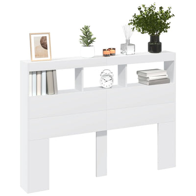 Valkoinen sängynpäätykaappi Nculai 140x17x102cm (led-valoilla)