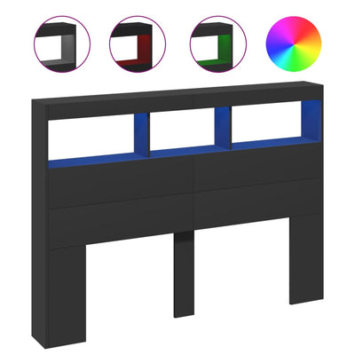 Musta sängynpäätykaappi Nculai 140x17x102cm (led-valoilla)
