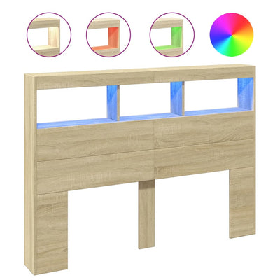 Sängynpäätykaappi LED-valoilla Sonoma-tammi 140x17x102 cm
