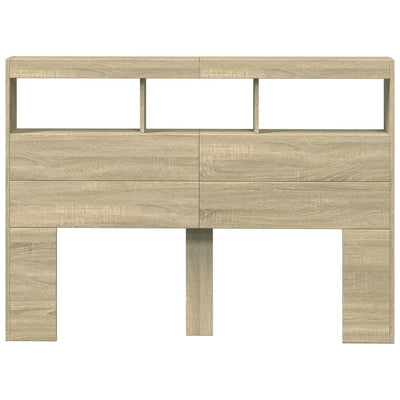 Sängynpäätykaappi LED-valoilla Sonoma-tammi 140x17x102 cm