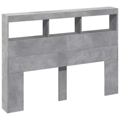Sängynpäätykaappi LED-valoilla betoninharmaa 140x17x102 cm
