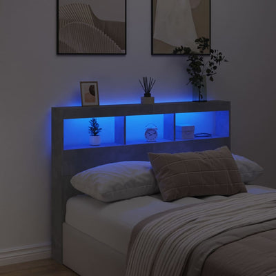 Sängynpäätykaappi LED-valoilla betoninharmaa 140x17x102 cm