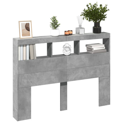 Sängynpäätykaappi LED-valoilla betoninharmaa 140x17x102 cm