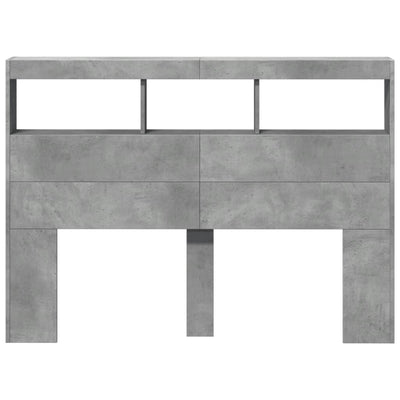 Sängynpäätykaappi LED-valoilla betoninharmaa 140x17x102 cm