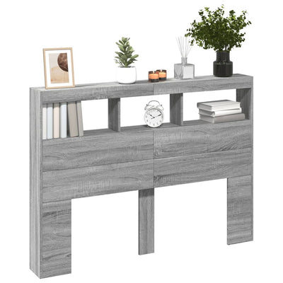 Sängynpäätykaappi LED-valoilla harmaa Sonoma 140x17x102 cm