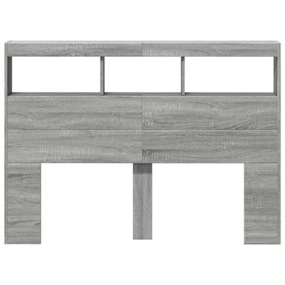 Sängynpäätykaappi LED-valoilla harmaa Sonoma 140x17x102 cm