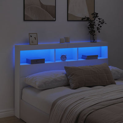 Sängynpäätykaappi LED-valoilla valkoinen 160x17x102 cm