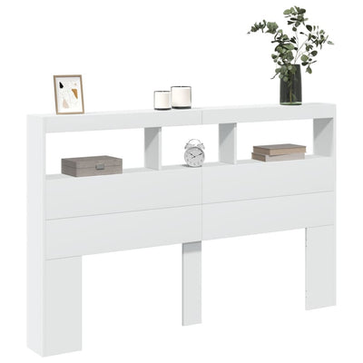 Sängynpäätykaappi LED-valoilla valkoinen 160x17x102 cm