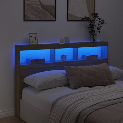 Sängynpäätykaappi LED-valoilla Sonoma-tammi 160x17x102 cm