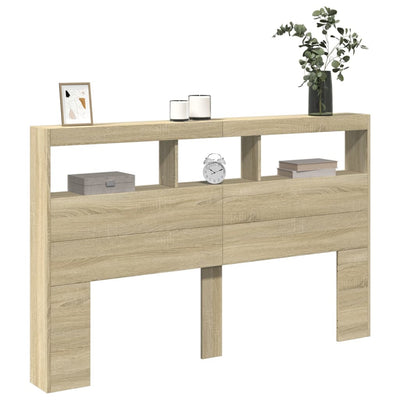 Sängynpäätykaappi LED-valoilla Sonoma-tammi 160x17x102 cm