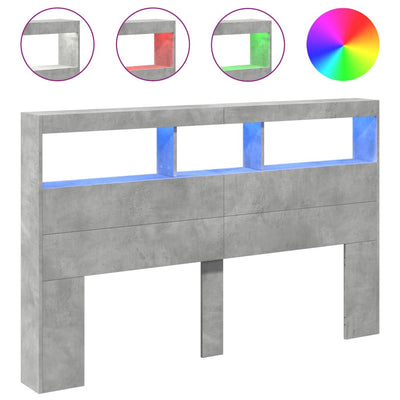 Sängynpäätykaappi LED-valoilla betoninharmaa 160x17x102 cm