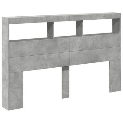 Sängynpäätykaappi LED-valoilla betoninharmaa 160x17x102 cm