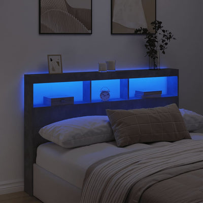Sängynpäätykaappi LED-valoilla betoninharmaa 160x17x102 cm