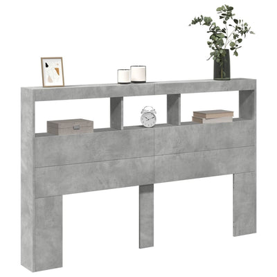 Sängynpäätykaappi LED-valoilla betoninharmaa 160x17x102 cm