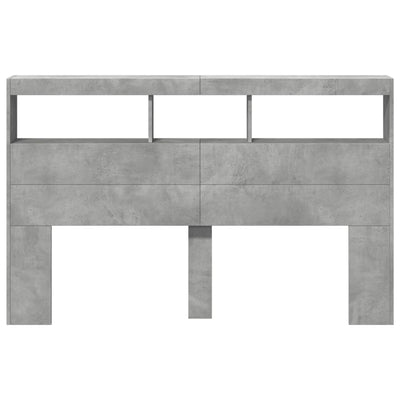 Sängynpäätykaappi LED-valoilla betoninharmaa 160x17x102 cm