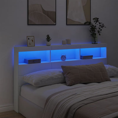 Sängynpäätykaappi LED-valoilla valkoinen 180x17x102 cm