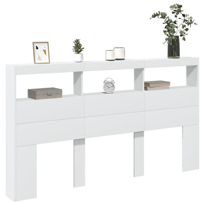 Sängynpäätykaappi LED-valoilla valkoinen 180x17x102 cm