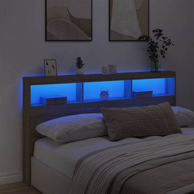 Sängynpäätykaappi LED-valoilla Sonoma-tammi 180x17x102 cm