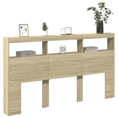 Sängynpäätykaappi LED-valoilla Sonoma-tammi 180x17x102 cm