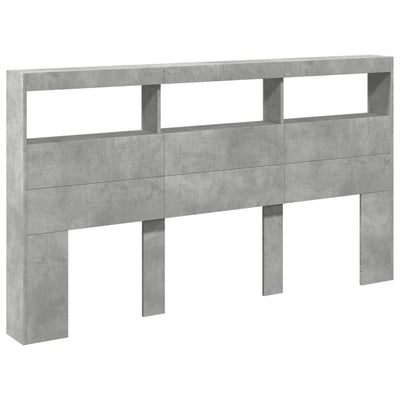 Sängynpäätykaappi LED-valoilla betoninharmaa 180x17x102 cm