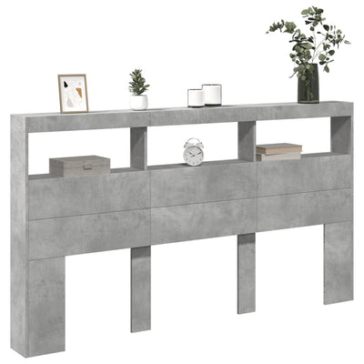 Sängynpäätykaappi LED-valoilla betoninharmaa 180x17x102 cm