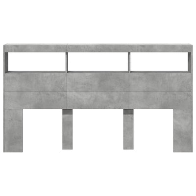 Sängynpäätykaappi LED-valoilla betoninharmaa 180x17x102 cm