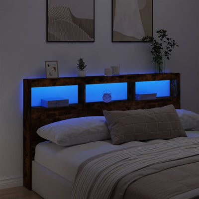 Sängynpäätykaappi LED-valoilla savutammi 180x17x102 cm