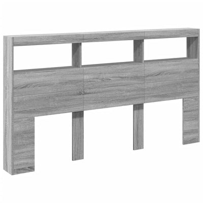 Sängynpäätykaappi LED-valoilla harmaa Sonoma 180x17x102 cm