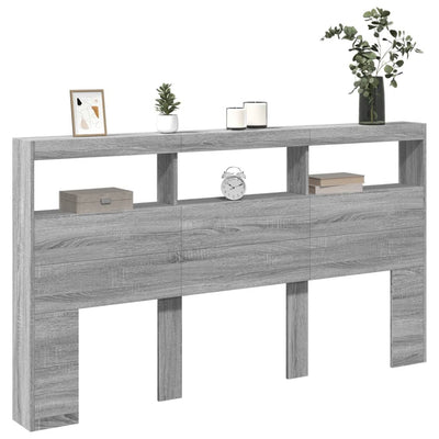 Sängynpäätykaappi LED-valoilla harmaa Sonoma 180x17x102 cm