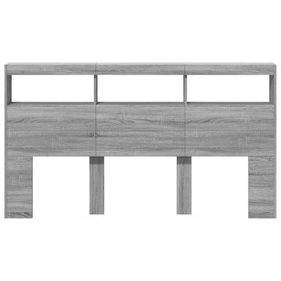 Sängynpäätykaappi LED-valoilla harmaa Sonoma 180x17x102 cm